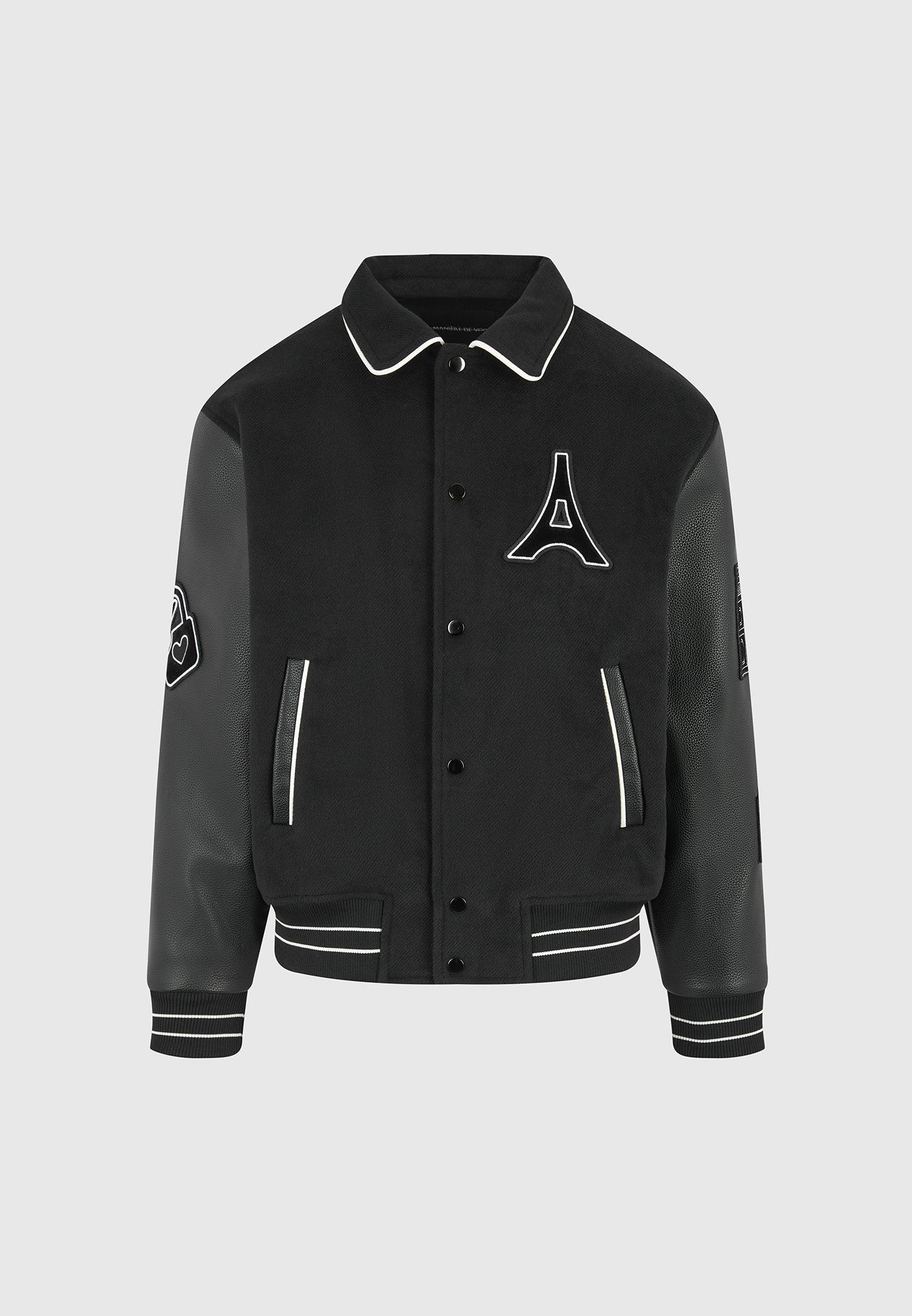 Oscar - Mona Lisa Wool Blend Varsity Jacket - Black Male Product Image