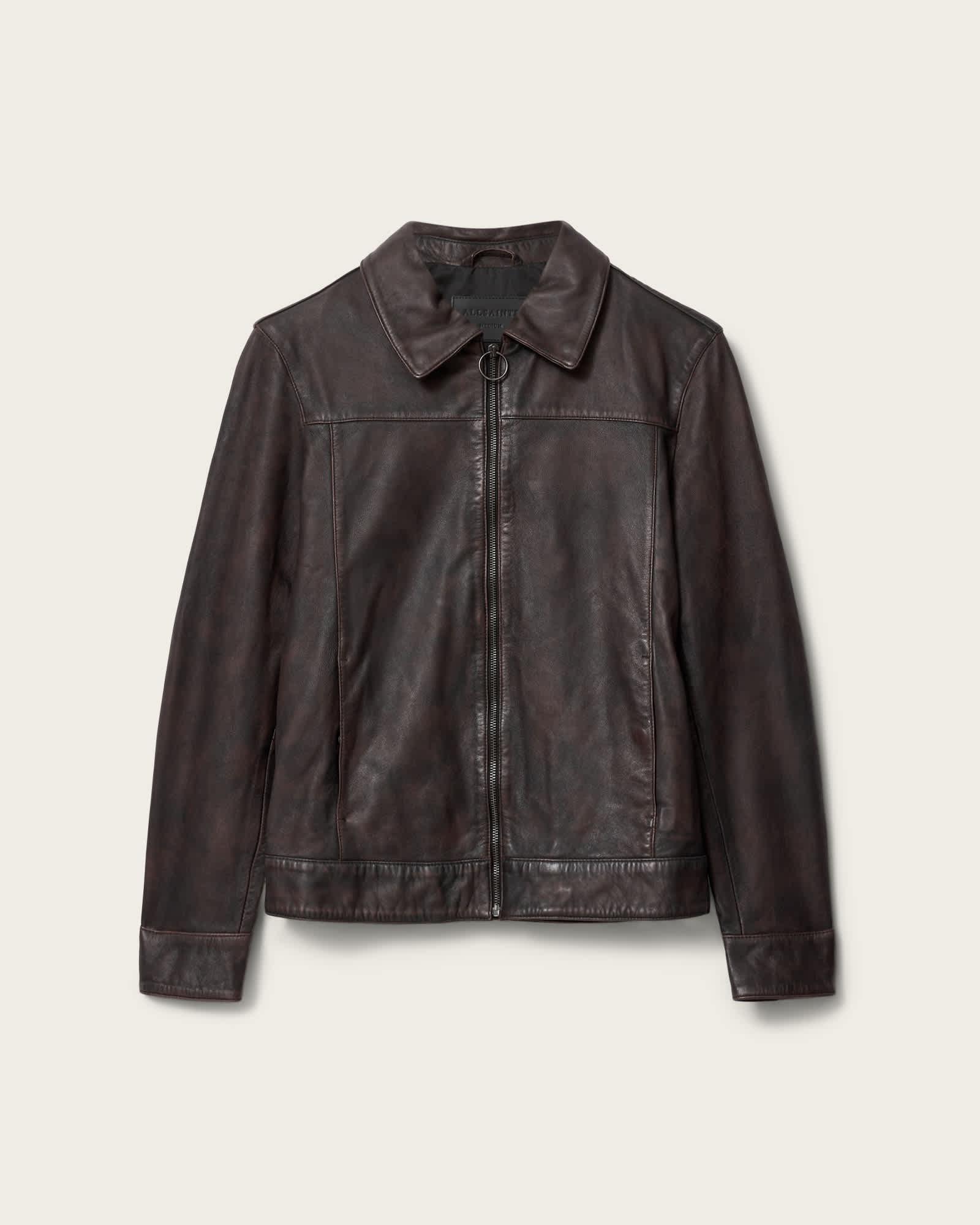 Alkan Zip Up Two Tone Leather Jacket OXBLOOD RED | ALLSAINTS US Product Image