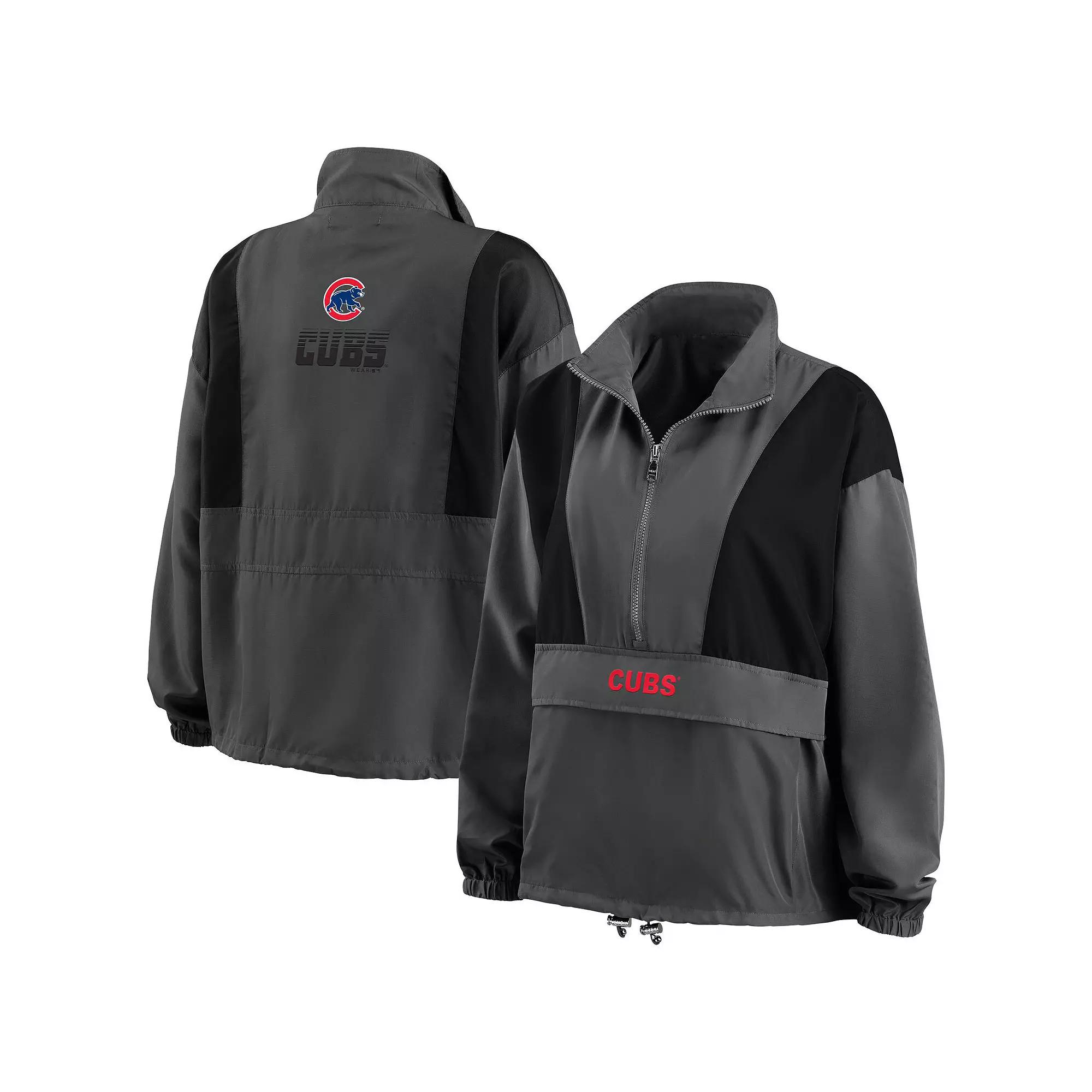 Women's WEAR by Erin Andrews Charcoal Chicago Cubs Packable Half-Zip Jacket,  Product Image