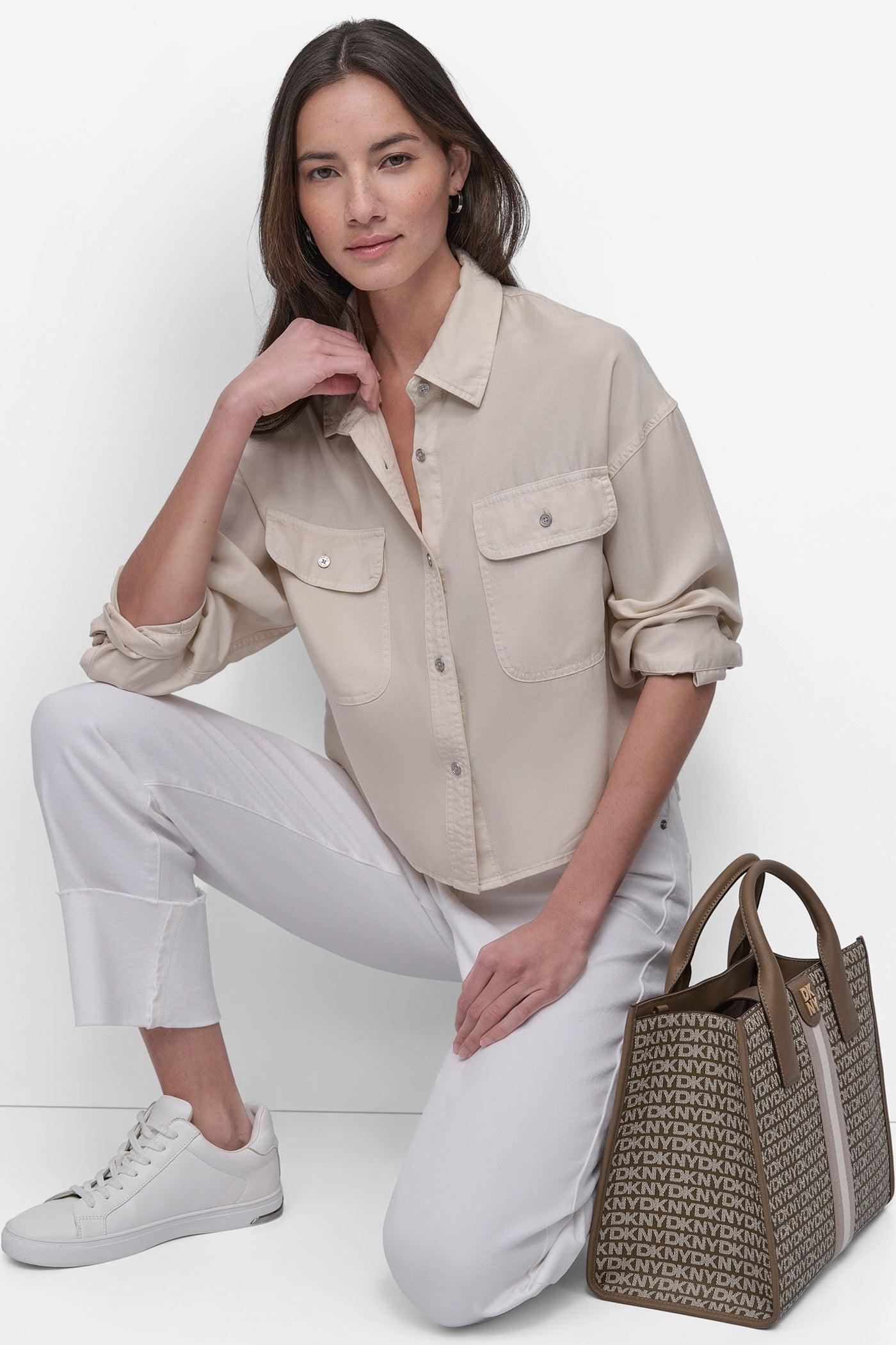 CROPPED BUTTON FRONT SHIRT Product Image