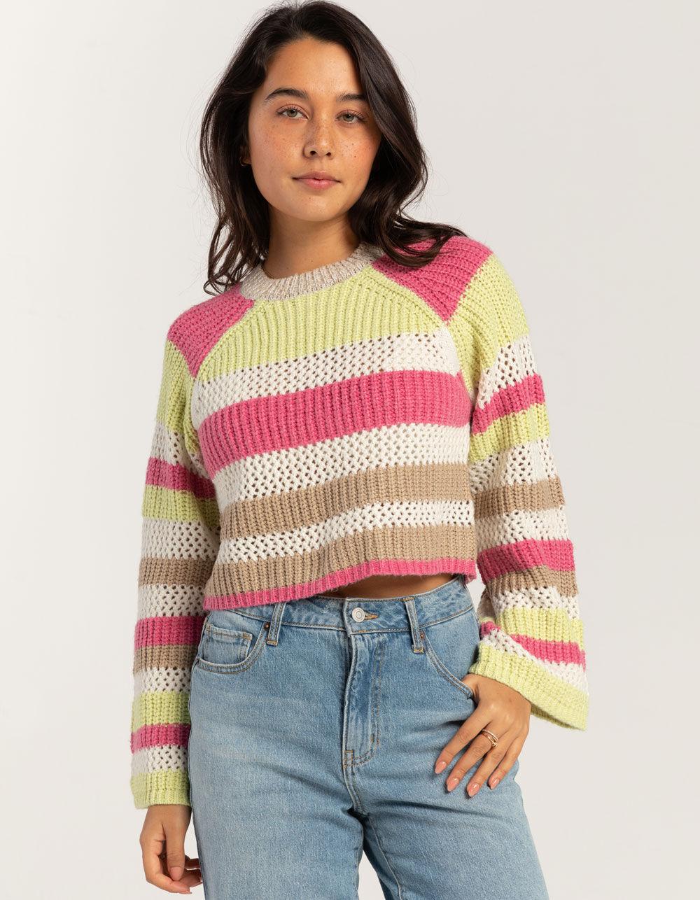 RSQ Womens Mix Stitch Stripe Sweater - PINK Product Image