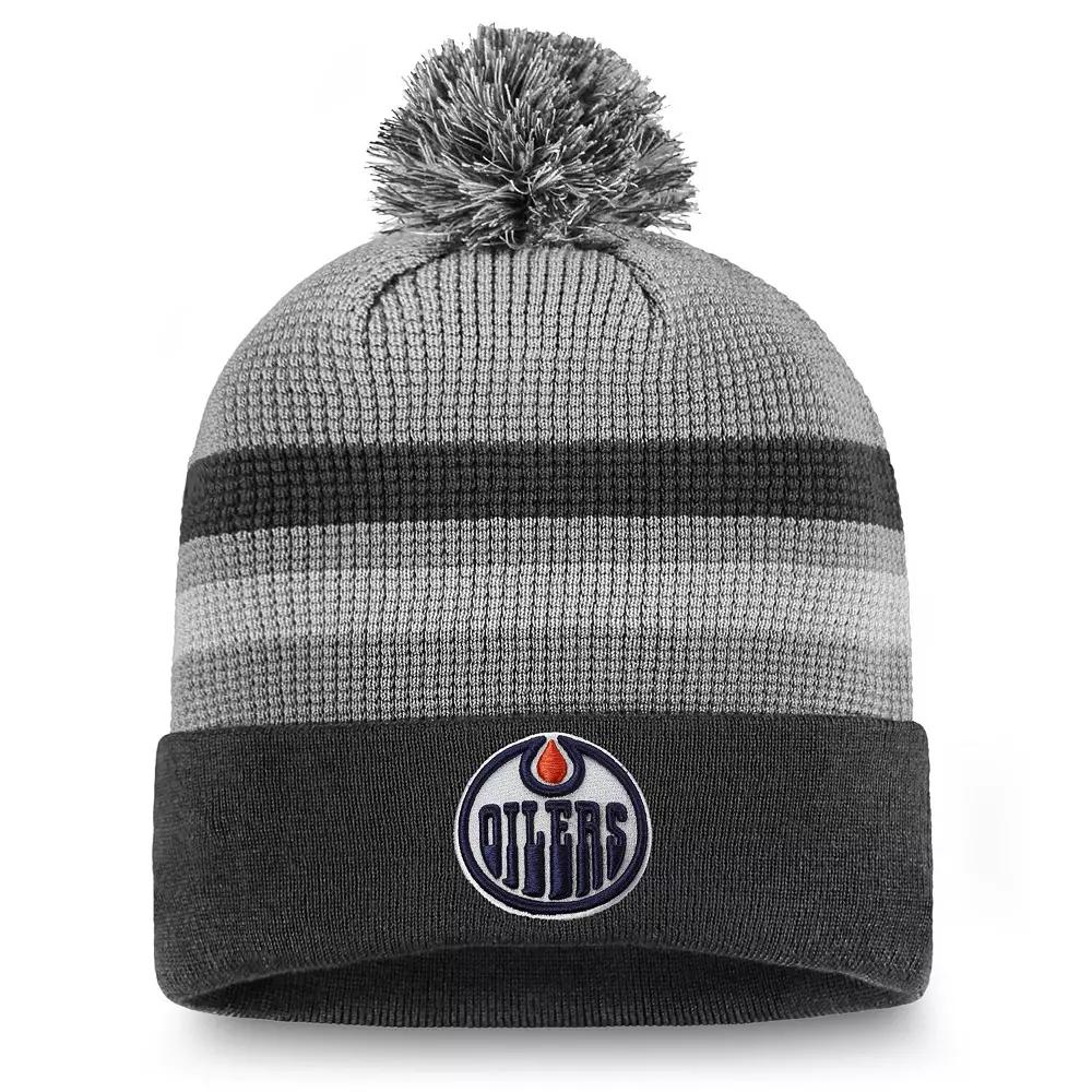Men's Fanatics Gray Edmonton Oilers Authentic Pro Home Ice Cuffed Knit Hat with Pom, Oil Grey Product Image
