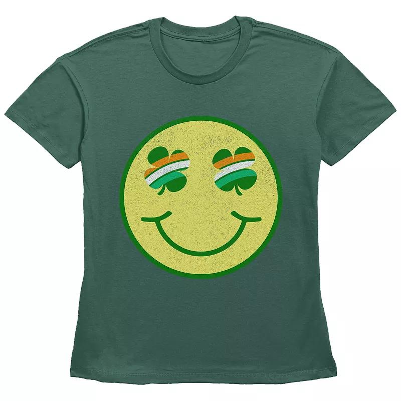 Women's Shamrock Eyes Smiley Face Graphic Tee, Girl's,  Product Image