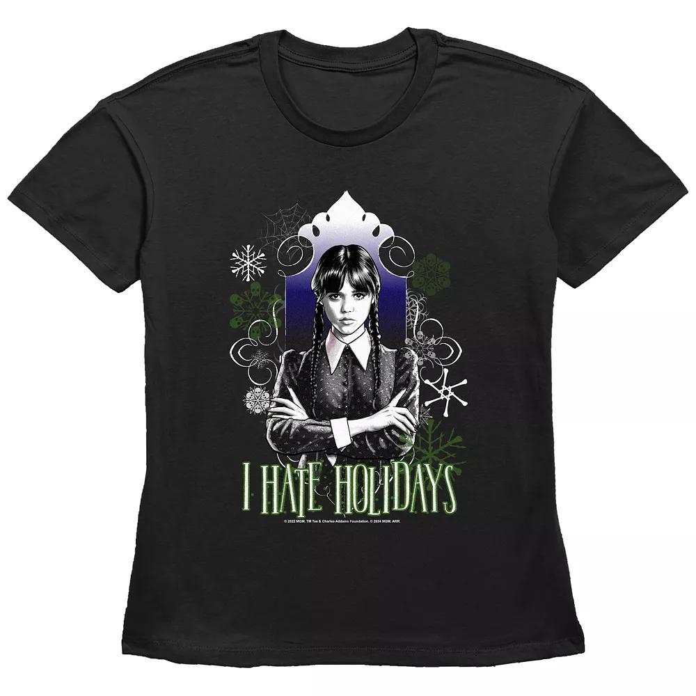 Women's Wednesday I Hate Holidays Graphic Tee, Size: XS, Black Product Image