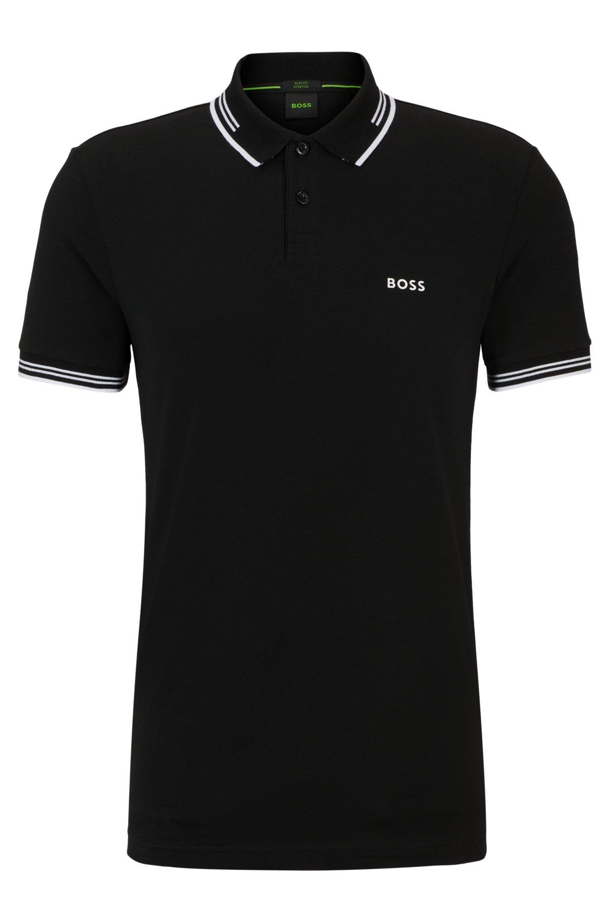 BOSS - Stretch-cotton slim-fit polo shirt with branding - Black Product Image