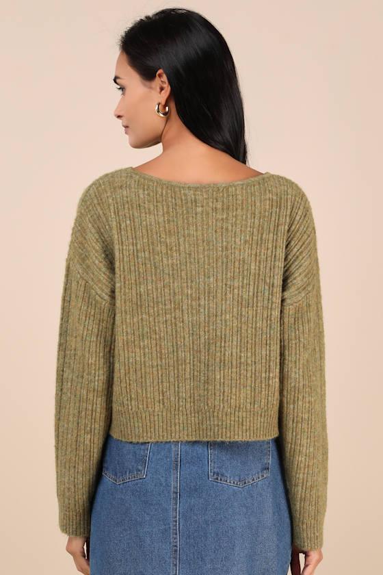 Cozy Composure Olive Marled Cropped Pullover Sweater Product Image