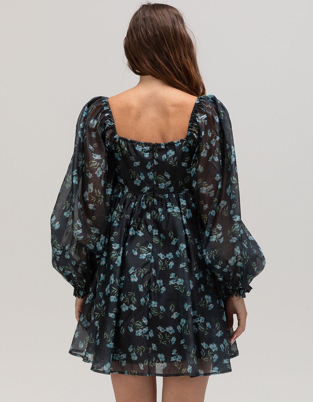 LULUS Floral Womens Babydoll Dress - BLUE COMBO Product Image