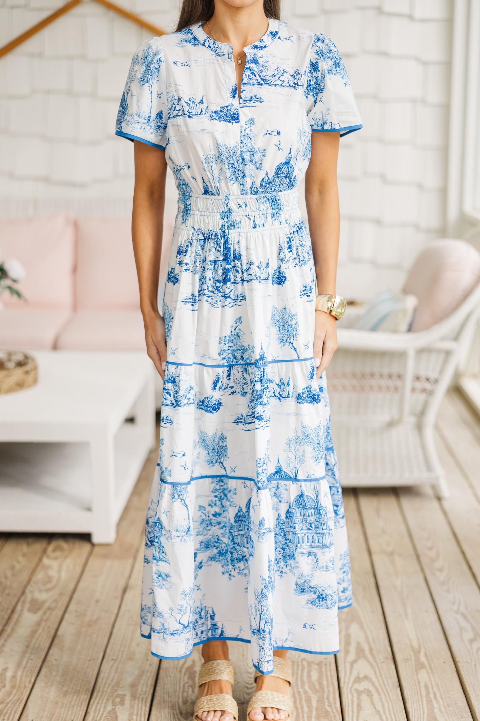 Share Your Happiness Blue Toile Maxi Dress Female Product Image