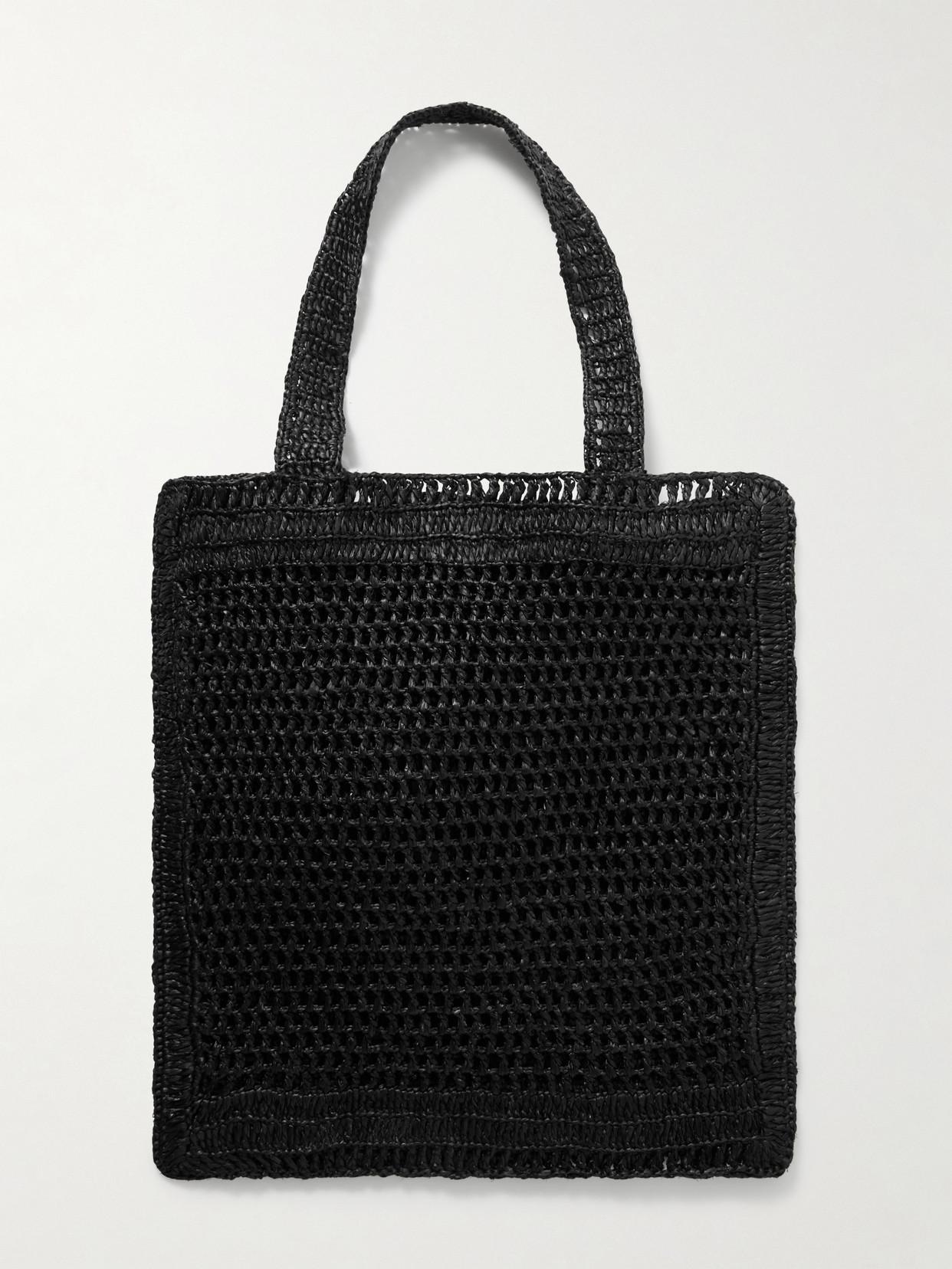 CHLOÉ Summer Banana Embellished Crocheted Embroidered Faux Raffia Tote In Black Product Image