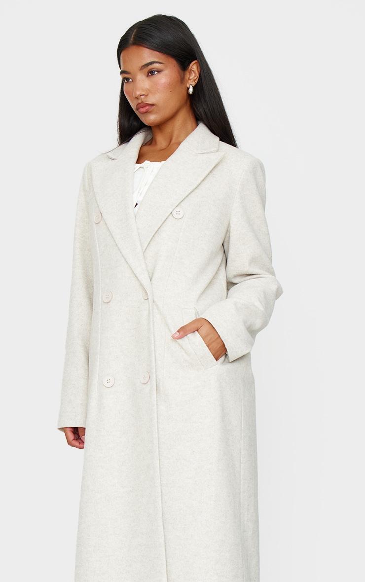  Ecru Wool Look Oversized Drop Shoulder Maxi Coat Product Image