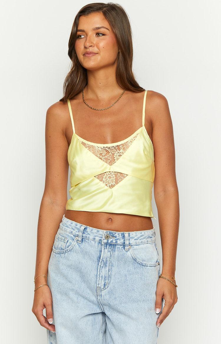 Golden Affair Yellow Satin Crop Top Product Image