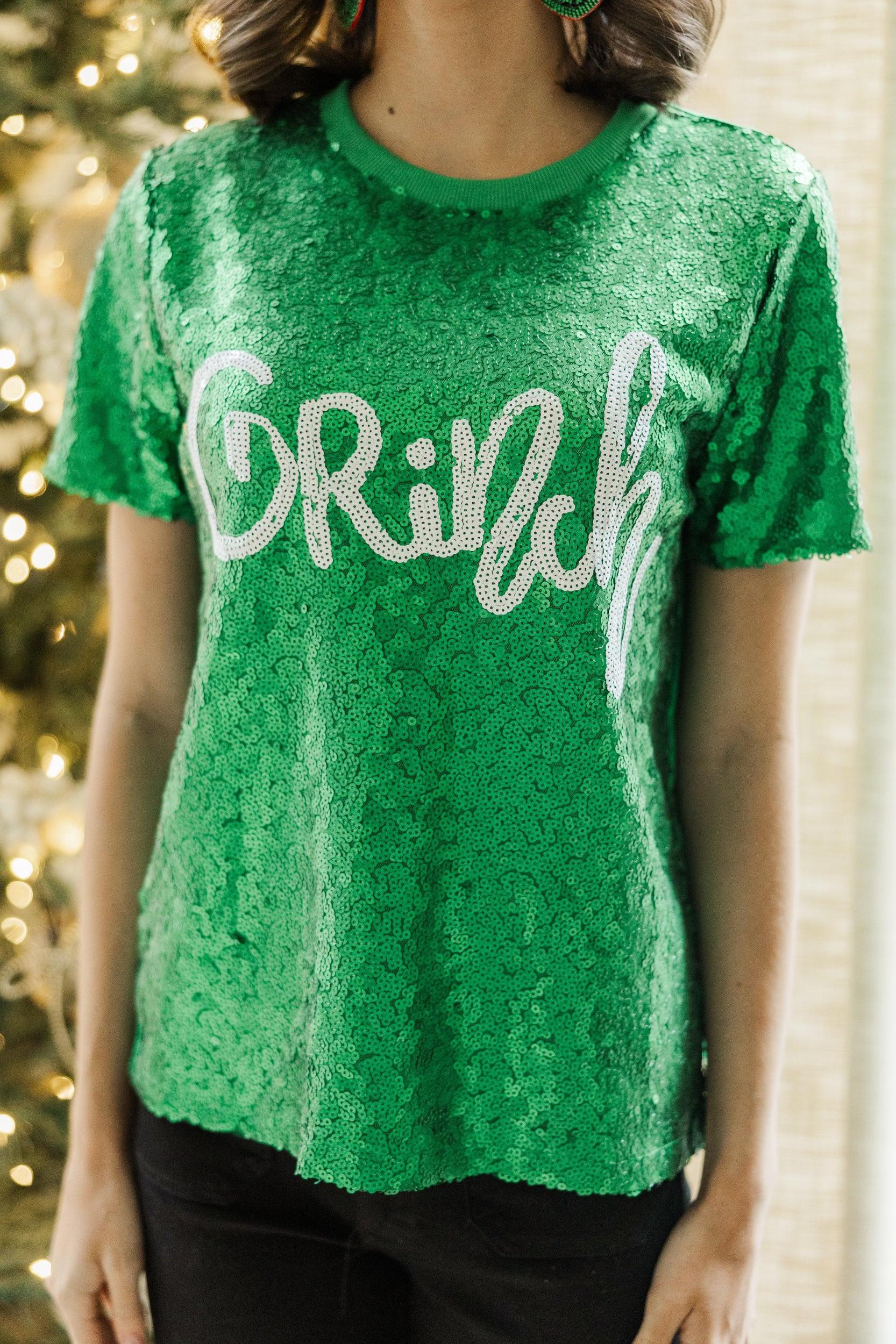 Feeling Grinchy Green Sequin Tee Female Product Image