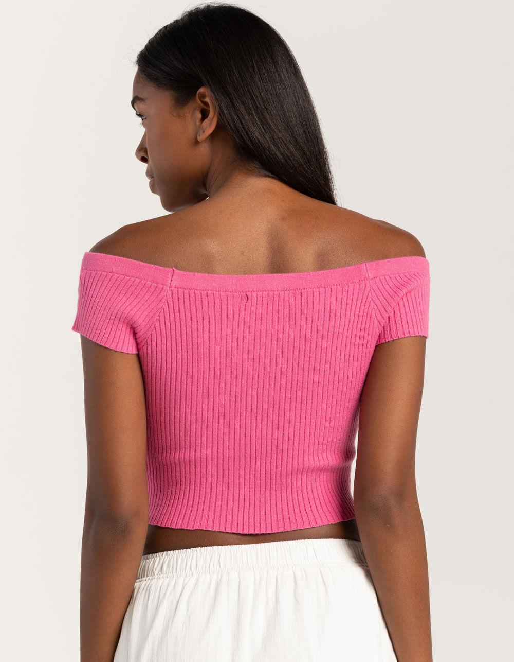 FULL TILT Off The Shoulder Rib Womens Top - HOT PINK Product Image