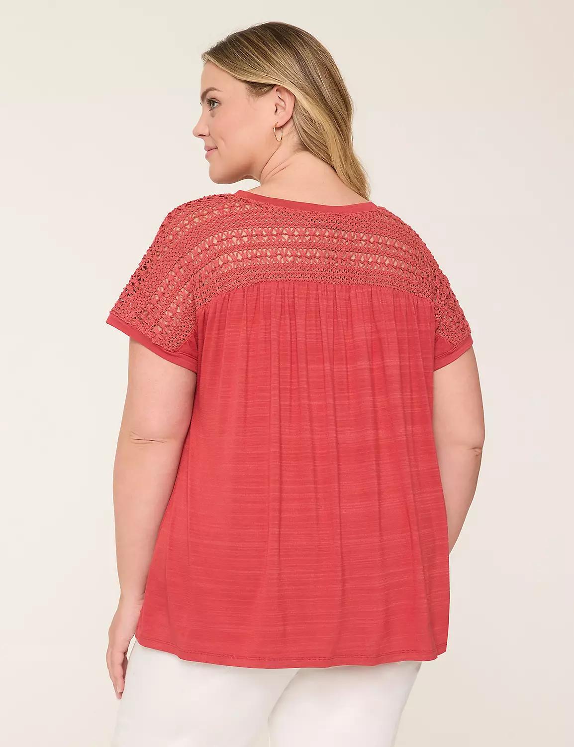 Crochet-Yoke Dolman-Sleeve Top Product Image