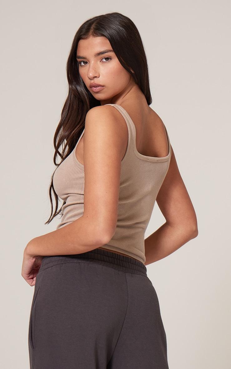 Stone Faded Snatched Rib Scoop Neck Vest Top Product Image