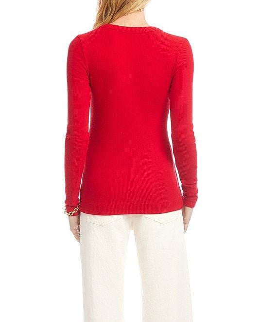 Karen Kane Ribbed Knit V- Neck Long Sleeve Top Product Image