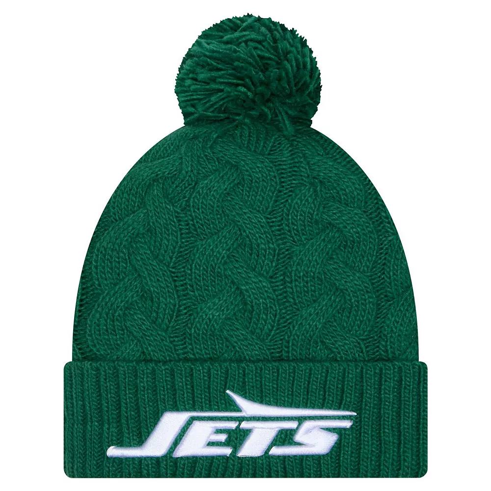 Women's New Era  Green New York Jets Cable Cuffed Knit Hat with Pom Product Image