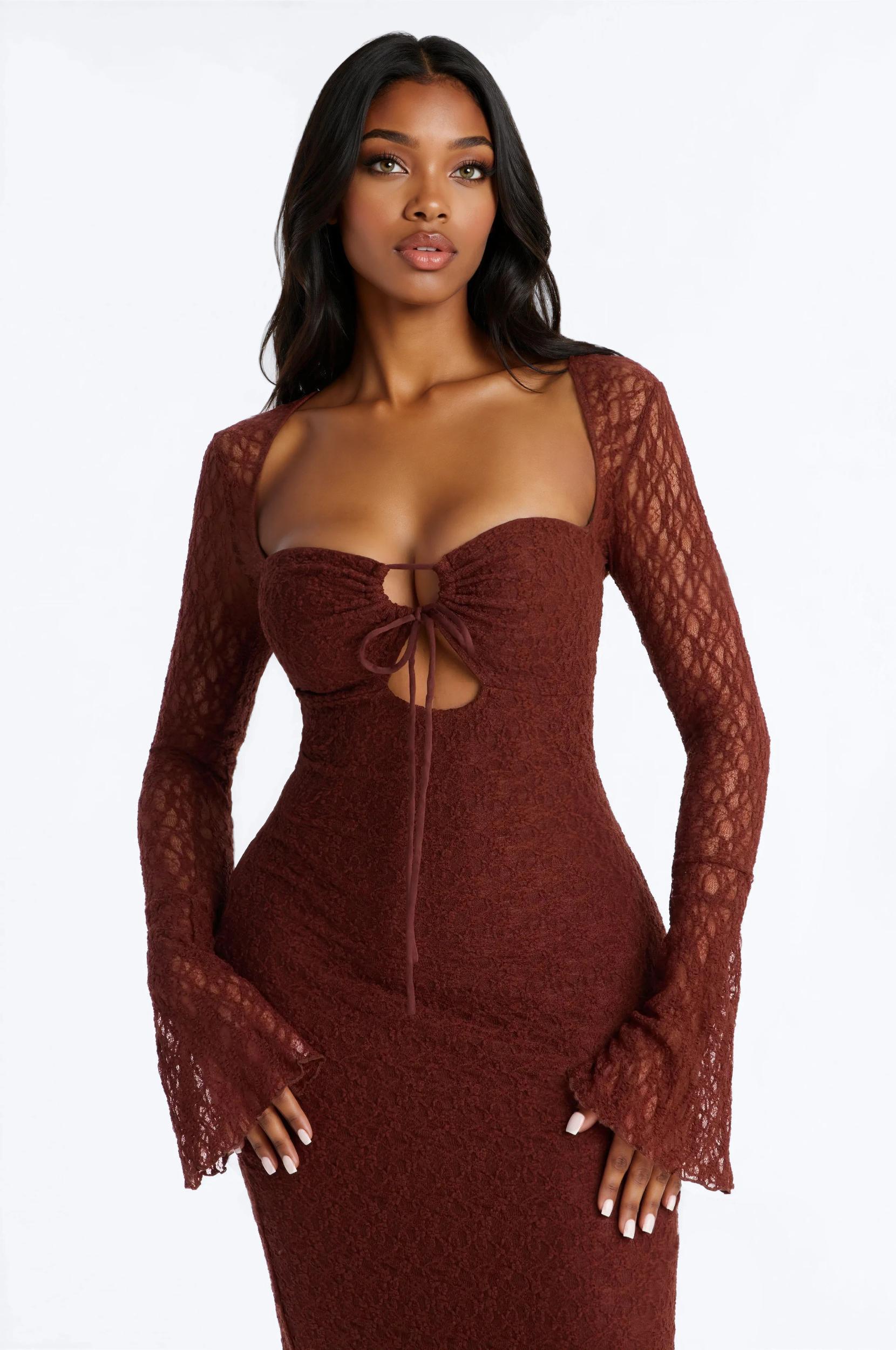 Saffron Lace Midi Dress - Chocolate Female Product Image