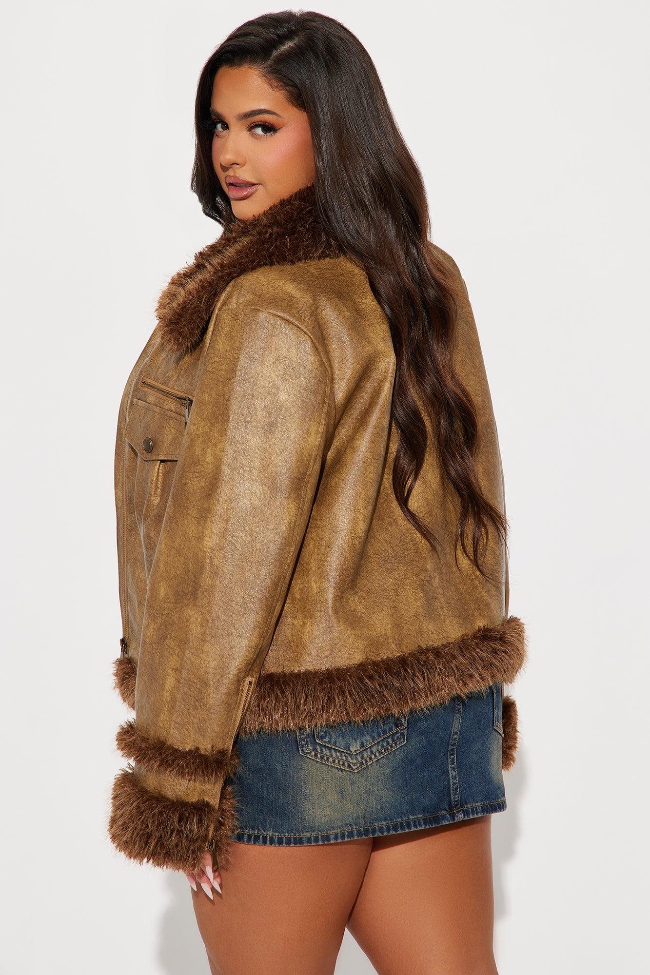 Caught Off Guard Washed Faux Leather Jacket - Cognac Product Image