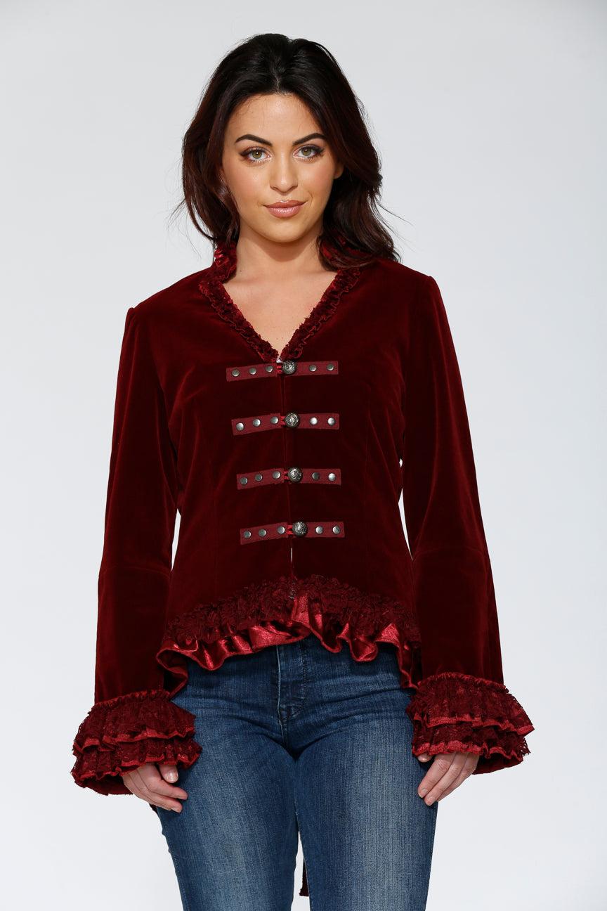 Burgundy Gloria Velvet Tailed Jacket Product Image