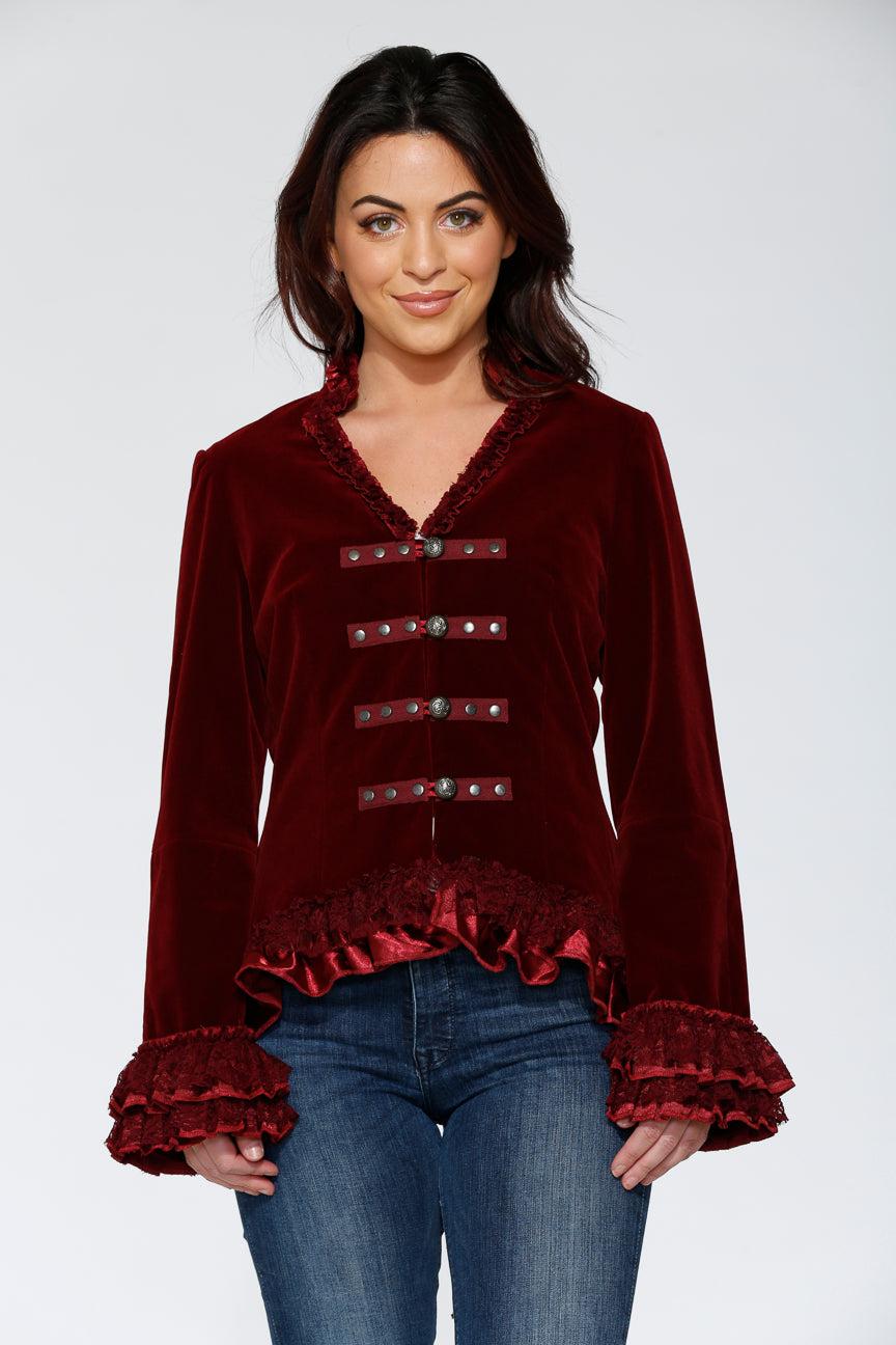 Burgundy Gloria Velvet Tailed Jacket Product Image