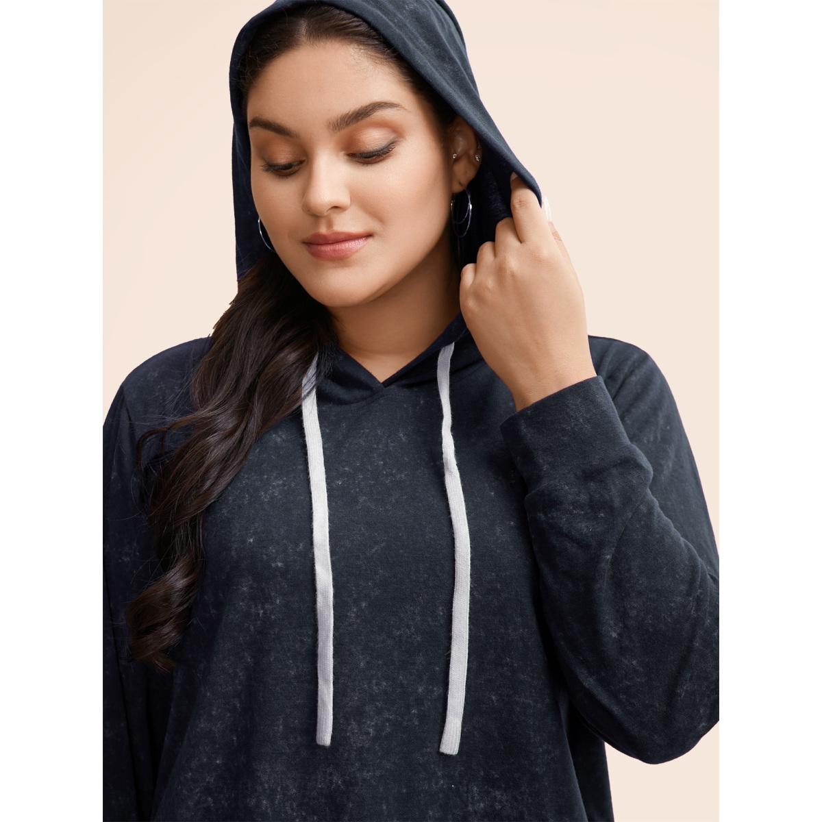Plus Size Hooded Ties Pocket Elastic Cuffs Sweatshirt Women Indigo Casual Elastic cuffs Hooded Dailywear Sweatshirts BloomChic 26/4X Product Image