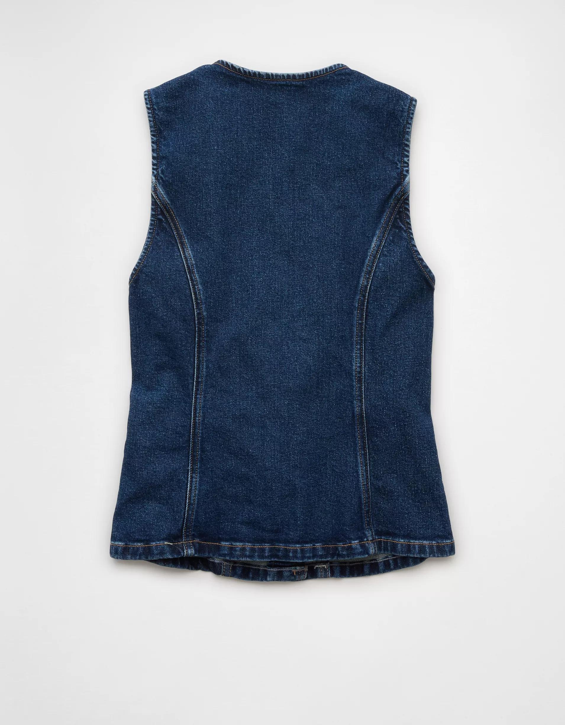 AE Crew Neck Button-Up Denim Vest Product Image
