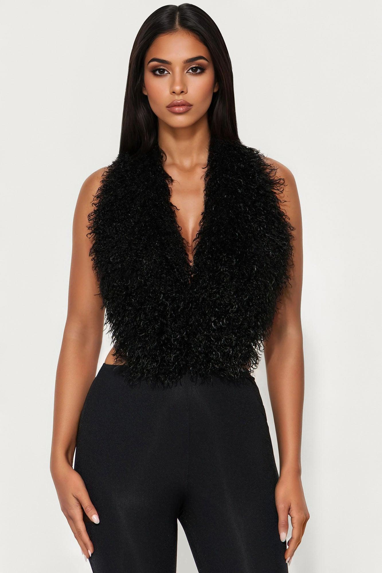 Fur Fantasy Backless Jumpsuit - Black Female Product Image