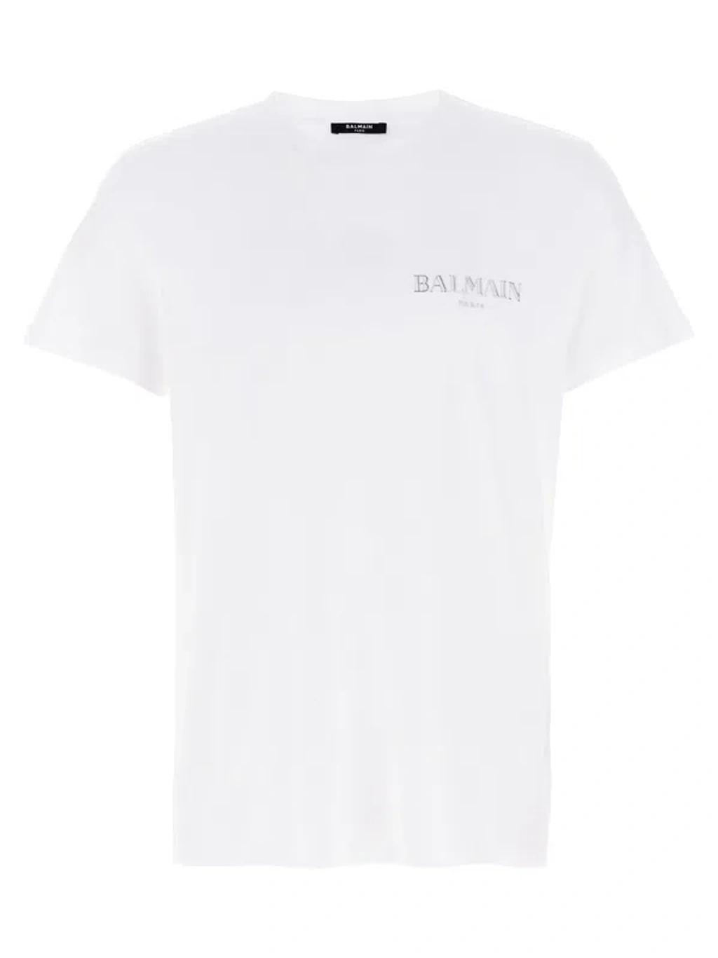 BALMAIN Flocked Logo Classic-fit T-shirt In White Product Image