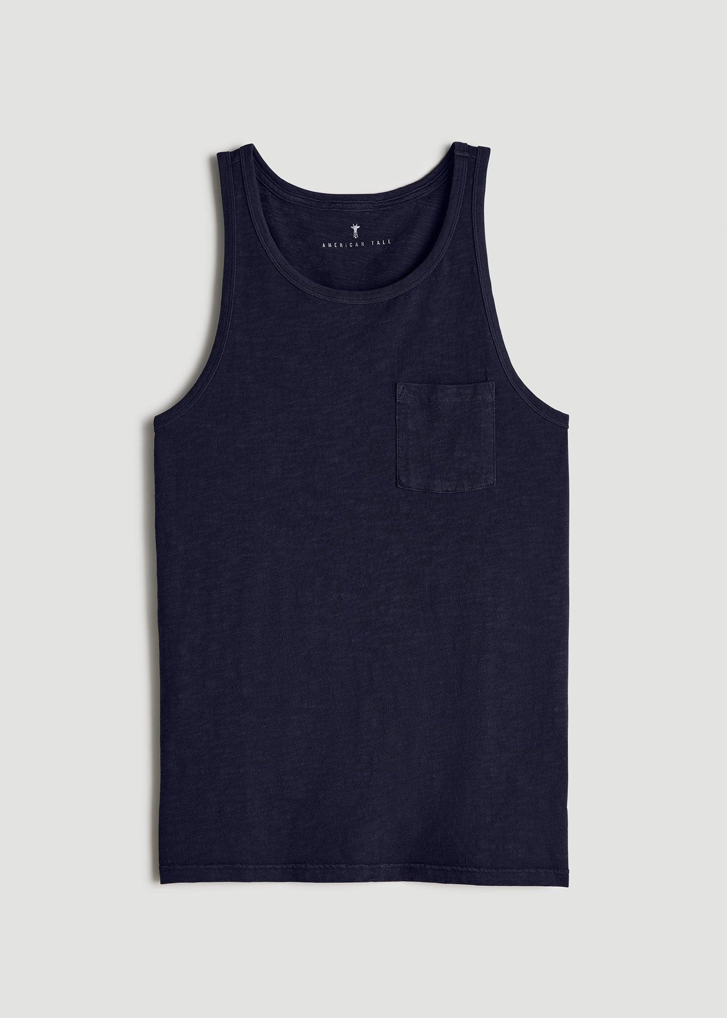 Garment Dyed Slub Pocket Tank Top for Tall Men in Evening Blue Male Product Image