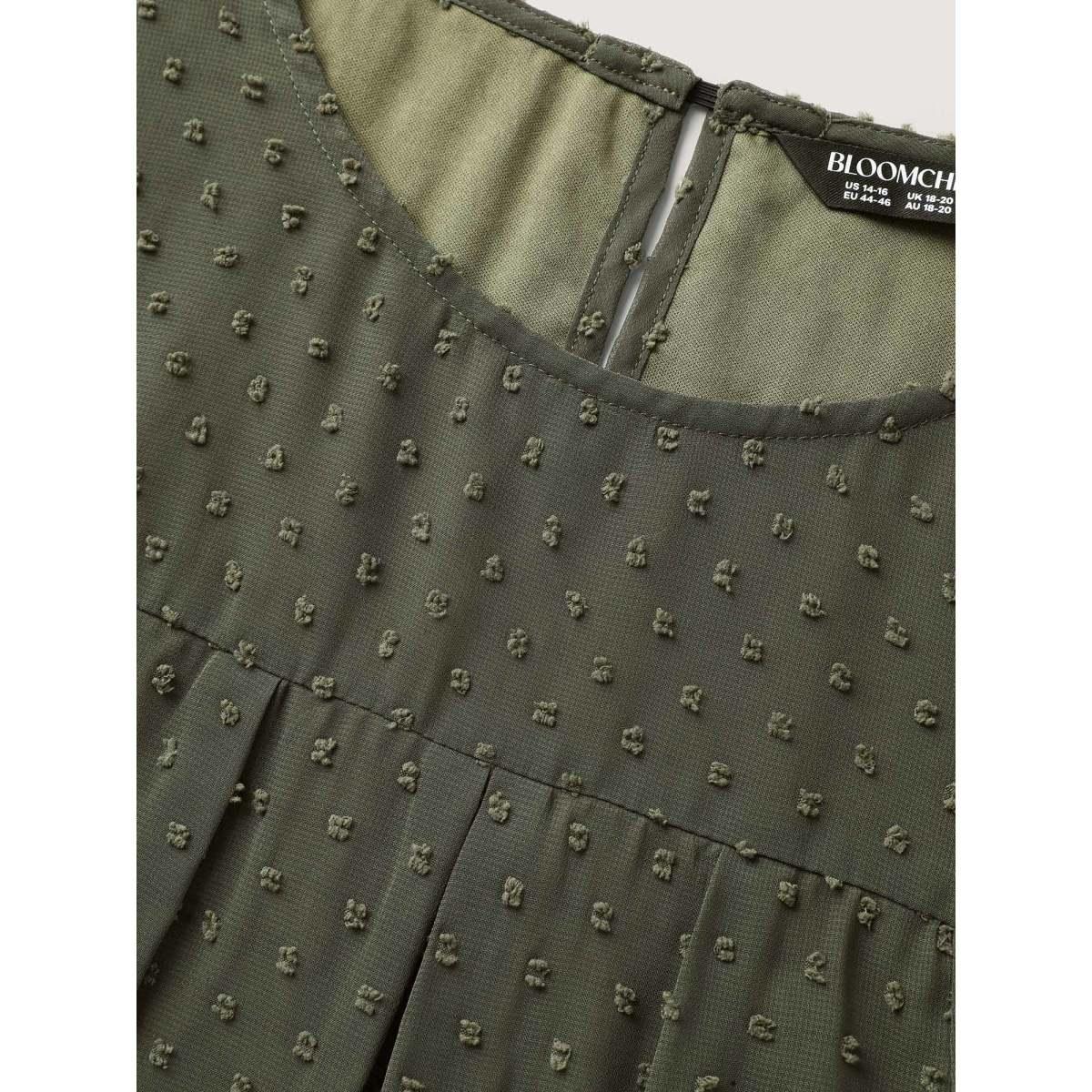 Plus Size ArmyGreen Textured Bust-Ease Ruffled Sleeve Blouse Women Leisure Short sleeve Round Neck Casual Blouses BloomChic 28/5X Product Image