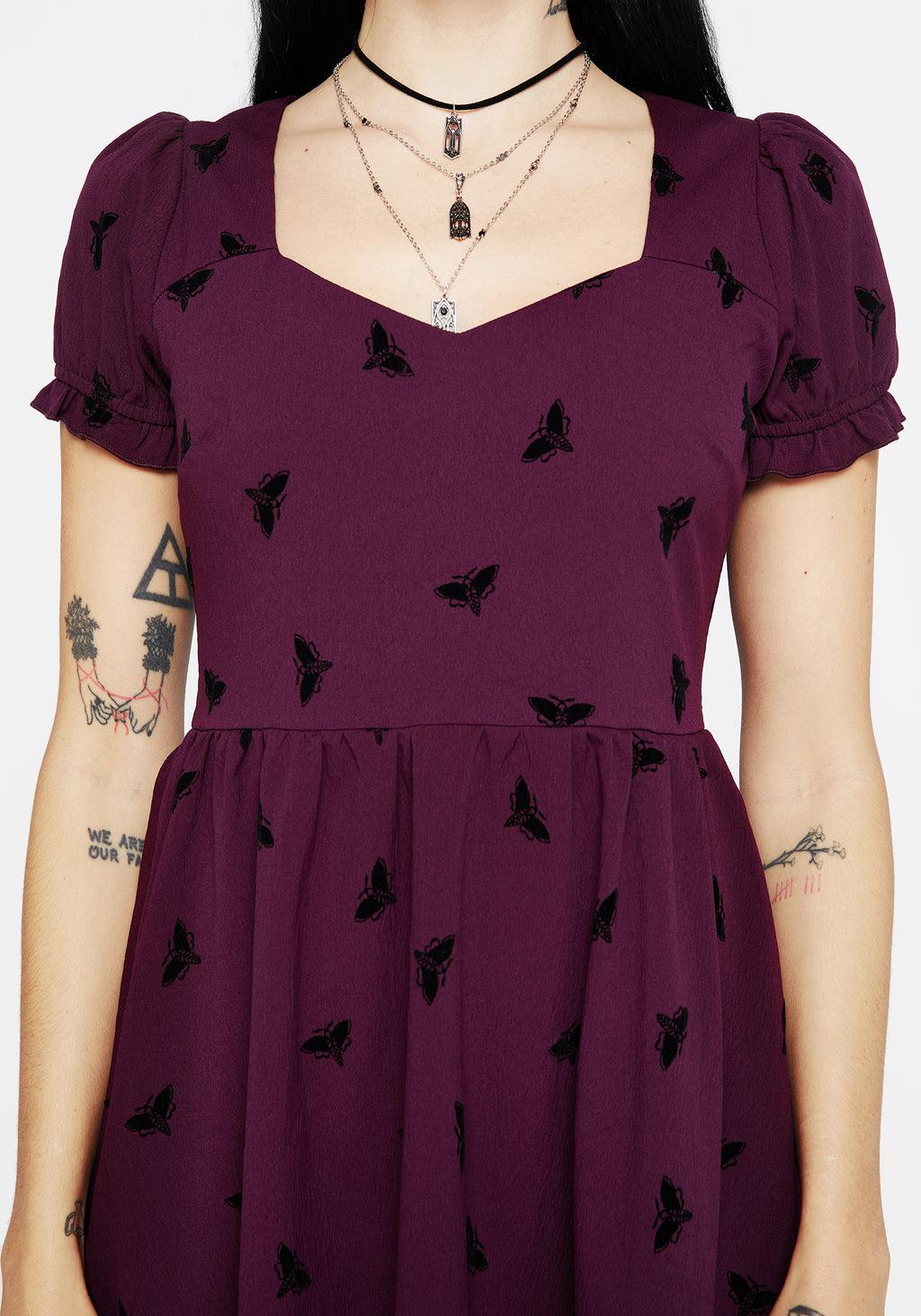 Styx Moth Flocked Velour Print Mini Dress Product Image