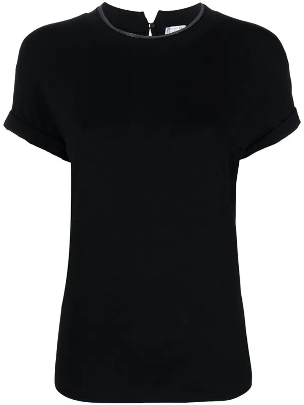 BRUNELLO CUCINELLI Women Stretch Cotton Jersey T-shirt With Precious Faux-layering In Black Product Image
