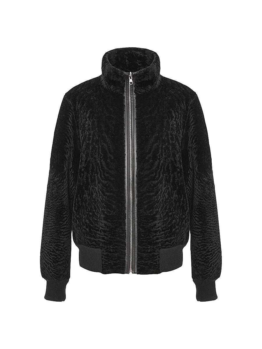 Womens Reversible Textured Shearling Lamb Bomber Jacket Product Image