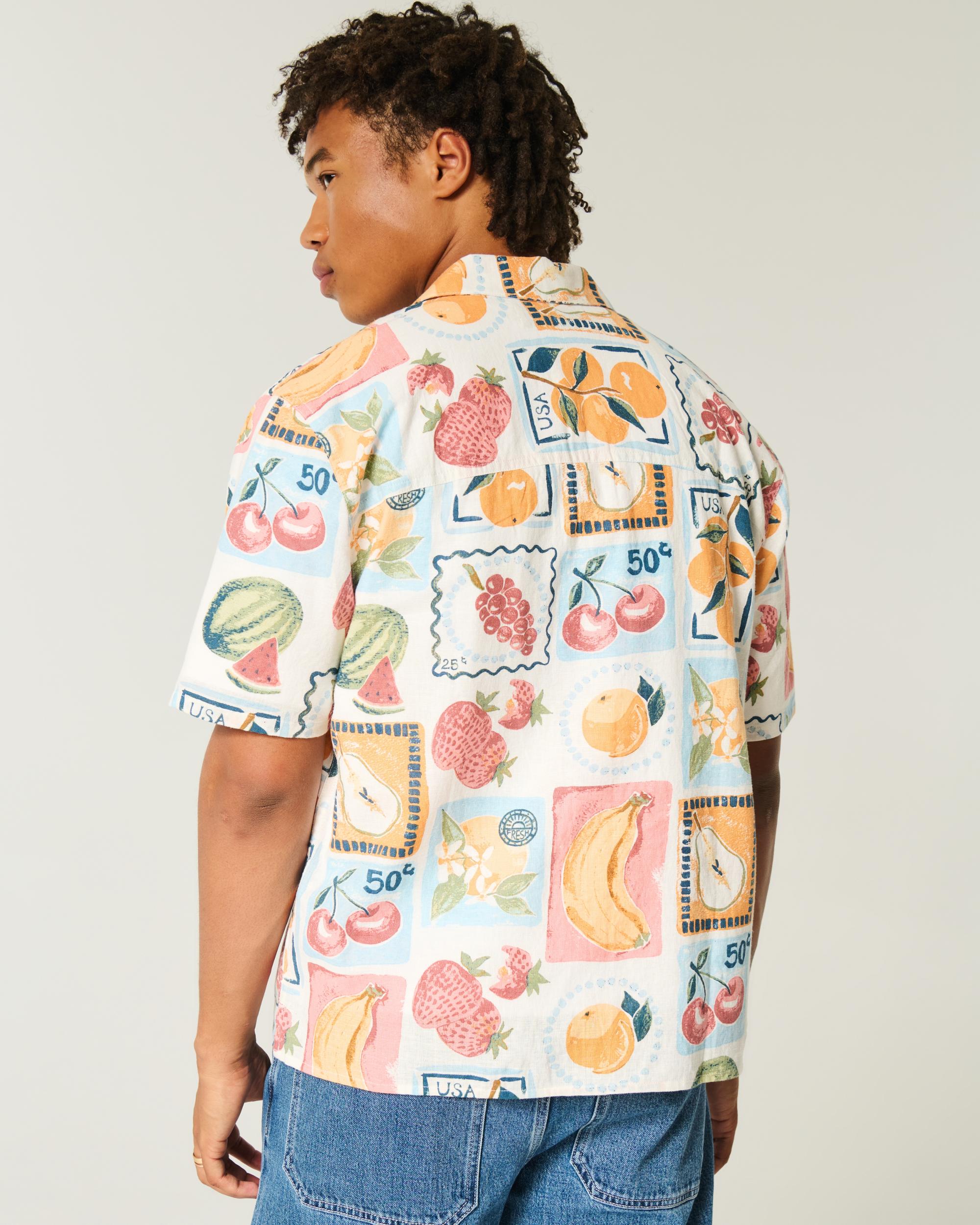 Boxy Short-Sleeve Linen-Blend Shirt Product Image