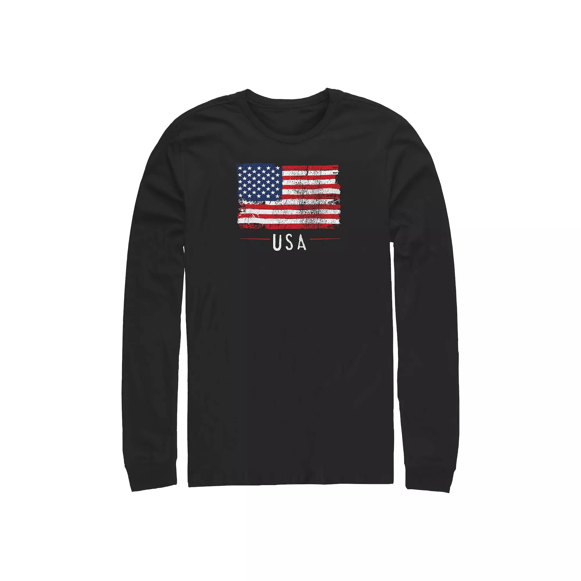 Big & Tall USA Flag Distressed Print Long Sleeve Graphic Tee, Men's,  Product Image
