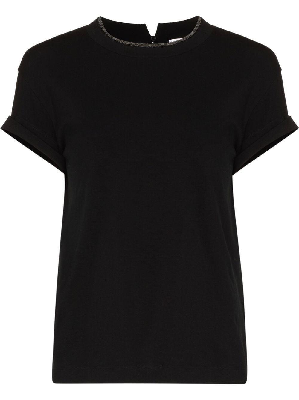 BRUNELLO CUCINELLI Women Stretch Cotton Jersey T-shirt With Precious Faux-layering In Black Product Image