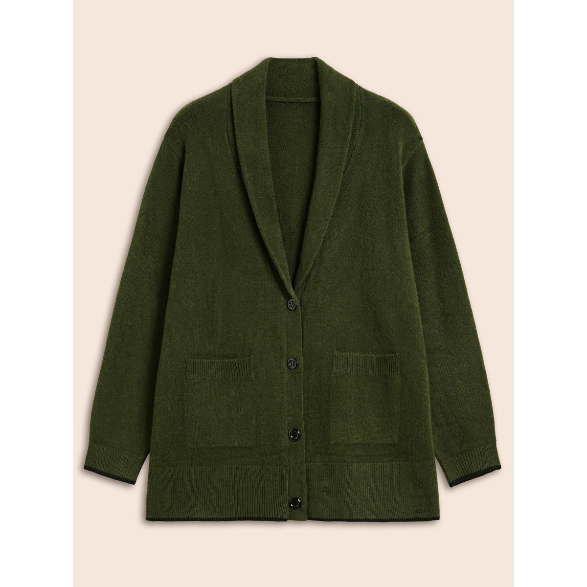 Plus Size Supersoft Essentials Solid Shawl Collar Cardigan ArmyGreen Women Timeless Loose Long Sleeve Elegant Cardigans BloomChic 26/4X Product Image