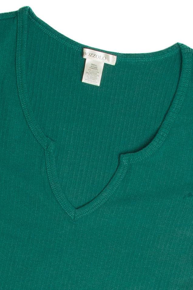 Green Notched Ribbed Crop Tee Product Image