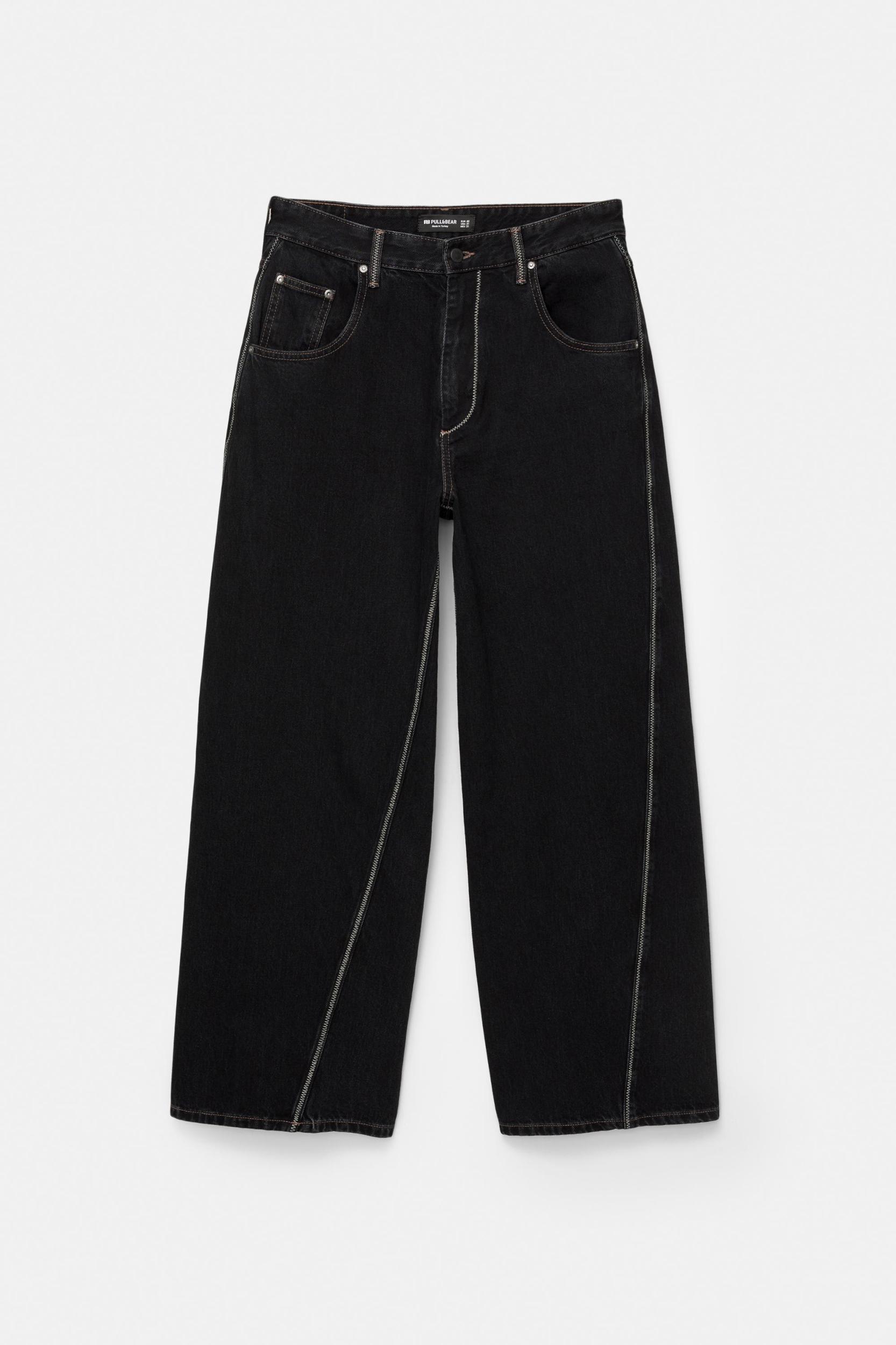 Black wide leg jeans with seams Product Image