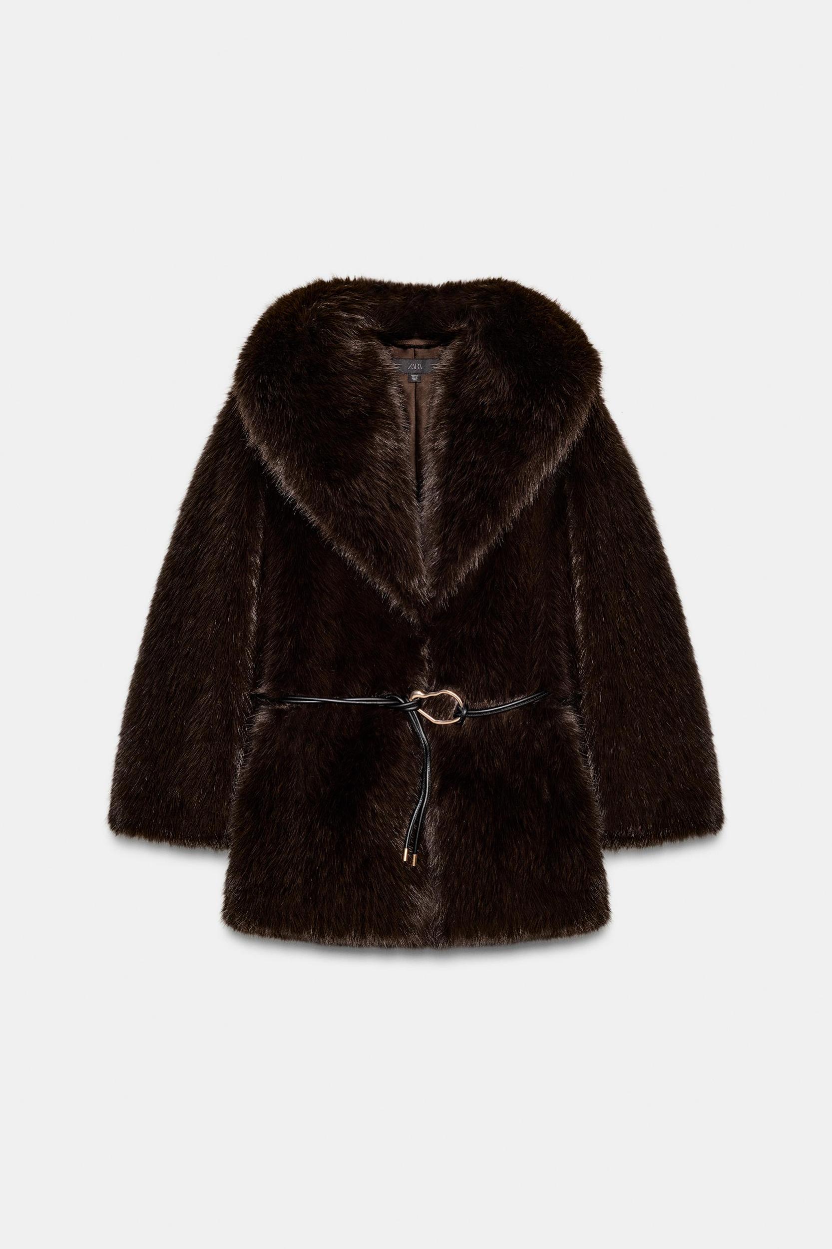 FAUX FUR COAT WITH BELT Product Image