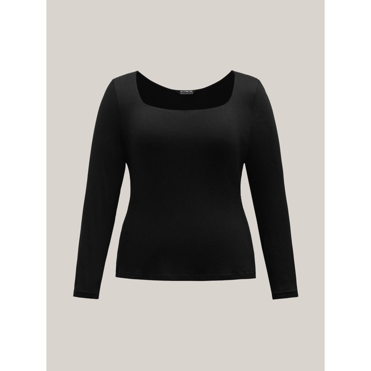 Plus Size Supersoft Essentials Solid U Neck T-shirt Black Women Elegant Non U-neck Skinny Everyday T-shirts BloomChic 12/L Product Image