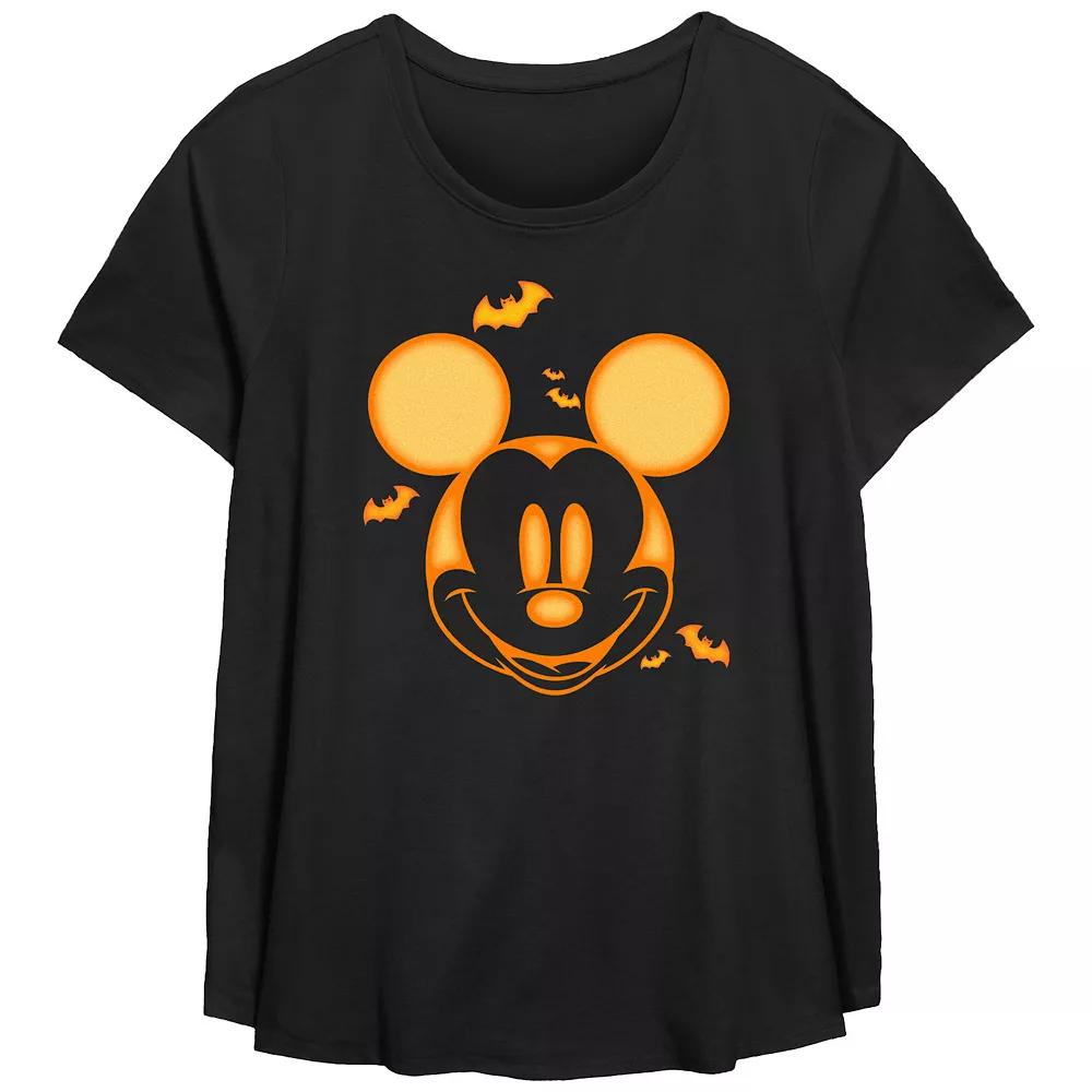 Disney's Mickey Mouse Juniors' Plus Size Halloween Style Scoop Hem Flowy Graphic Tee, Women's, Size: 0X, Black Product Image