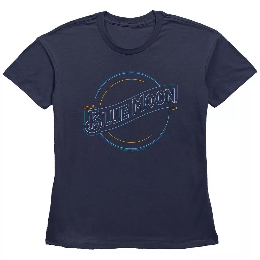 Women's Blue Moon Neon Lights Sign Graphic Tee,  Product Image