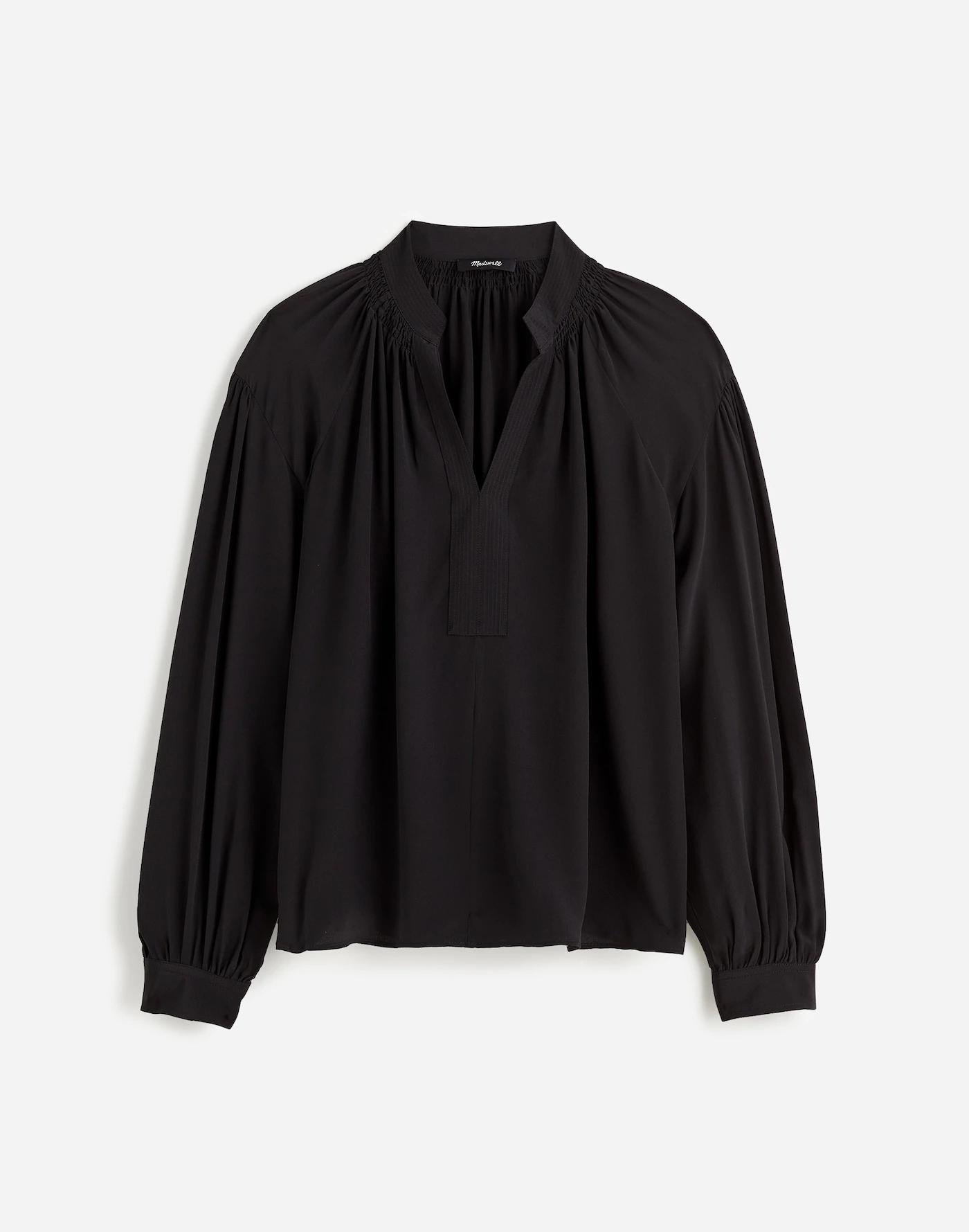 Plus Shirred Long-Sleeve Top in Silk Product Image