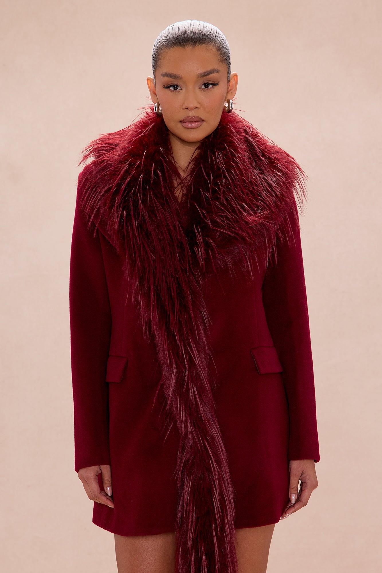 Amira Faux Fur Trim Jacket - Wine Female Product Image