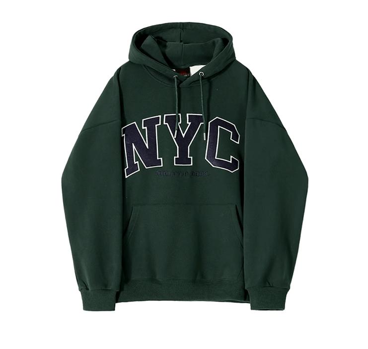 RT No. 11065 NYC EMBROIDERED LETTERED PULLOVER HOODIE Product Image