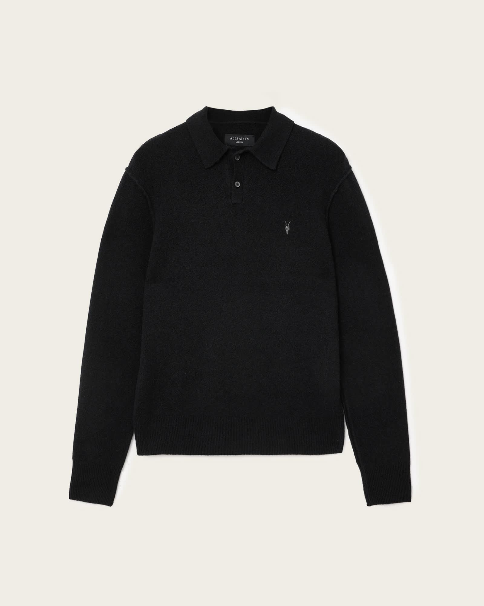 Statten Long Sleeve Ramskull Polo Sweater Black | ALLSAINTS US Product Image