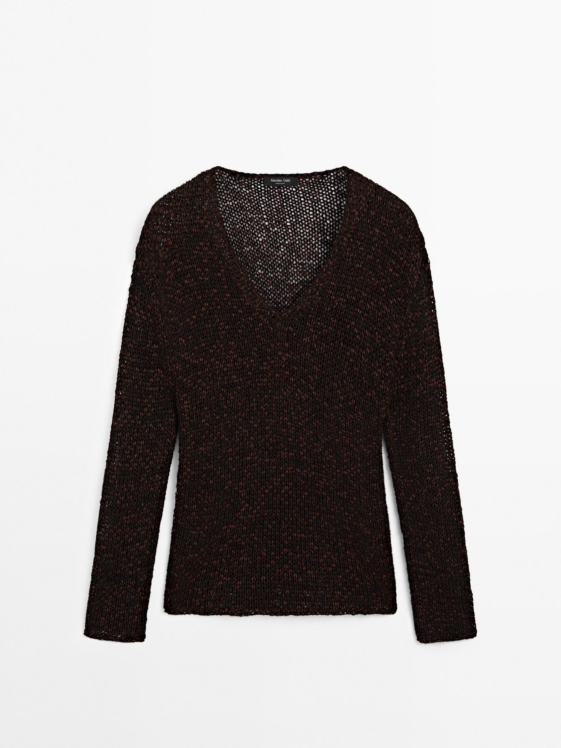 Mouliné cotton blend knit sweater Product Image