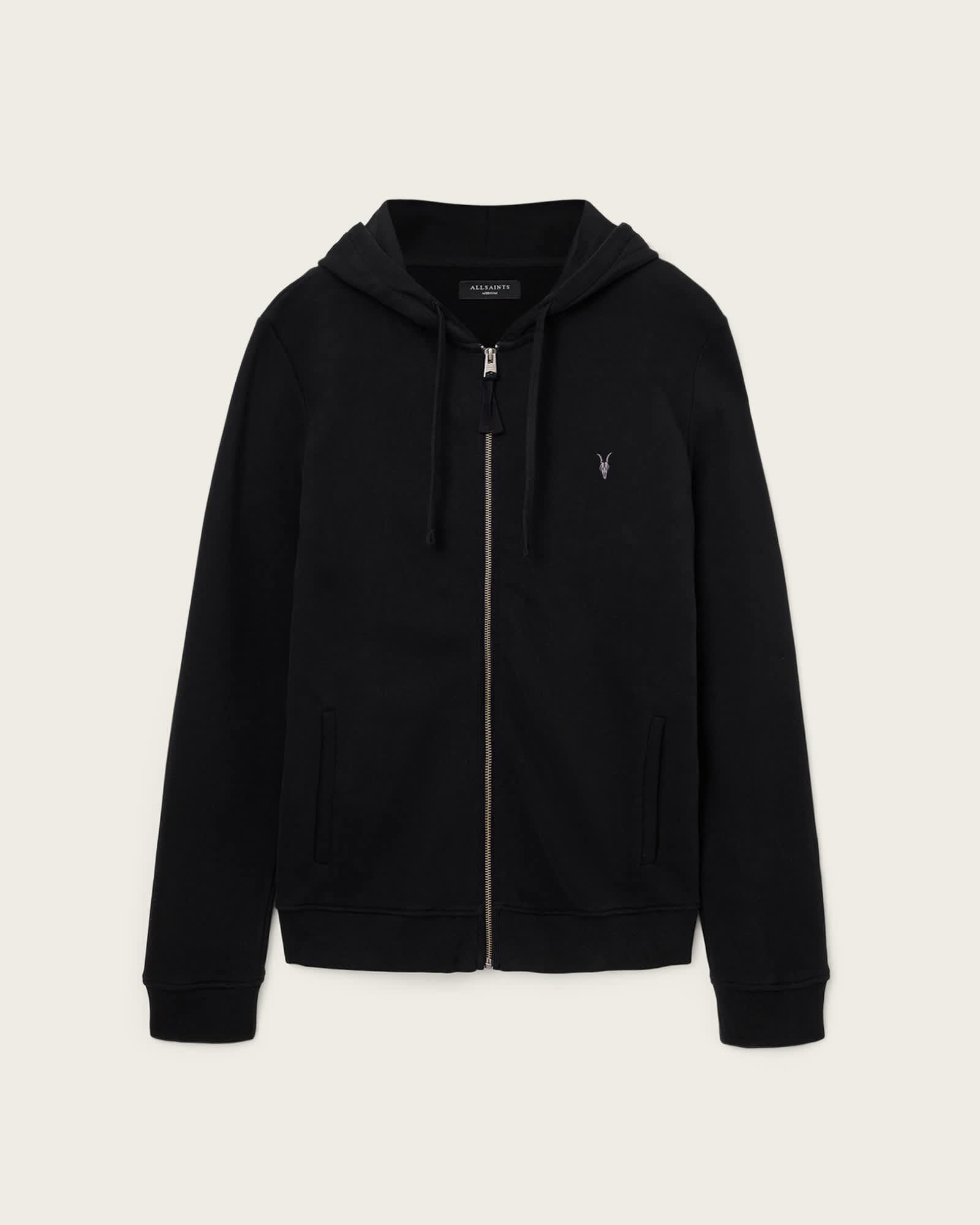 Raven Zip Up Ramskull Hoodie Black | ALLSAINTS US Product Image
